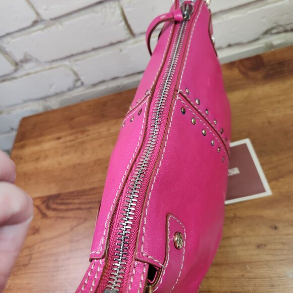 Michael Kors Hot Pink Studded Leather Handbag Satchel Purse - Picture 6 of 15